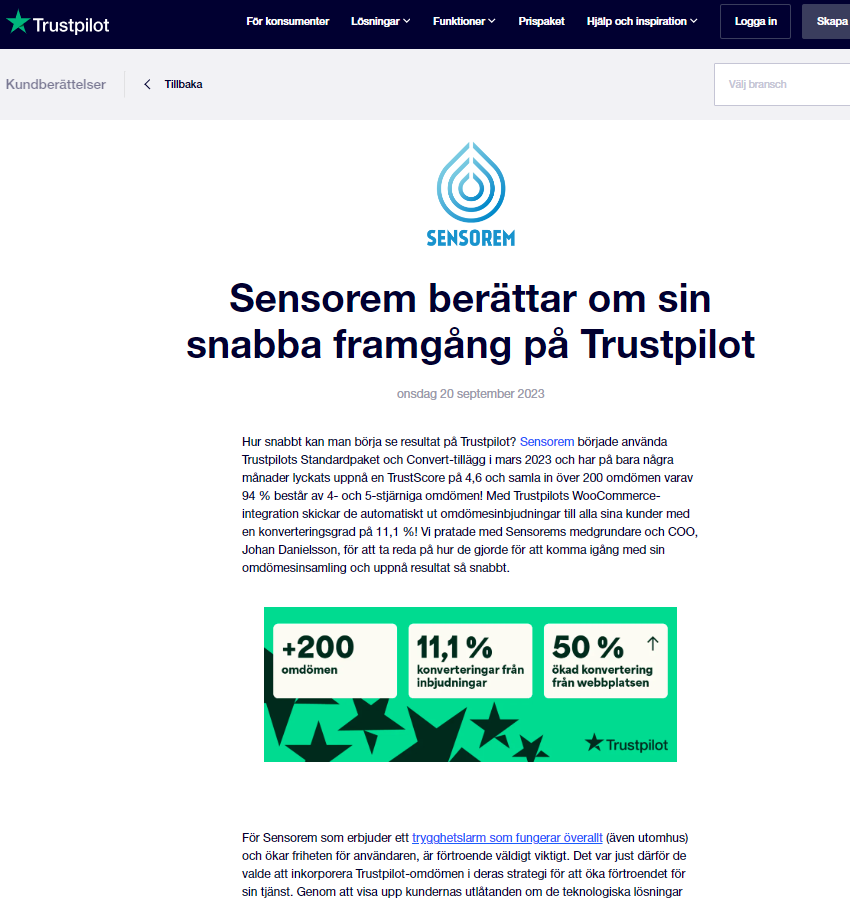 Sensorems trygghetslarm och smartklocka når många nya nöjda kunder och får höga betyg på Trustpilot