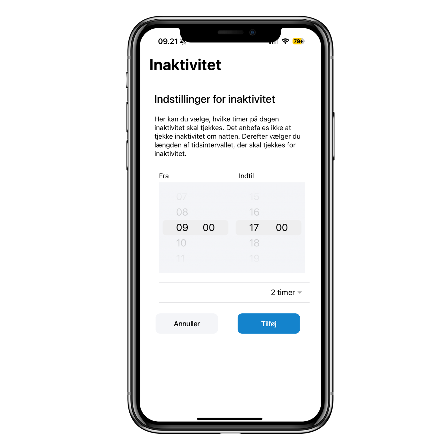 4. Inaktivitetslarm - App bild danska