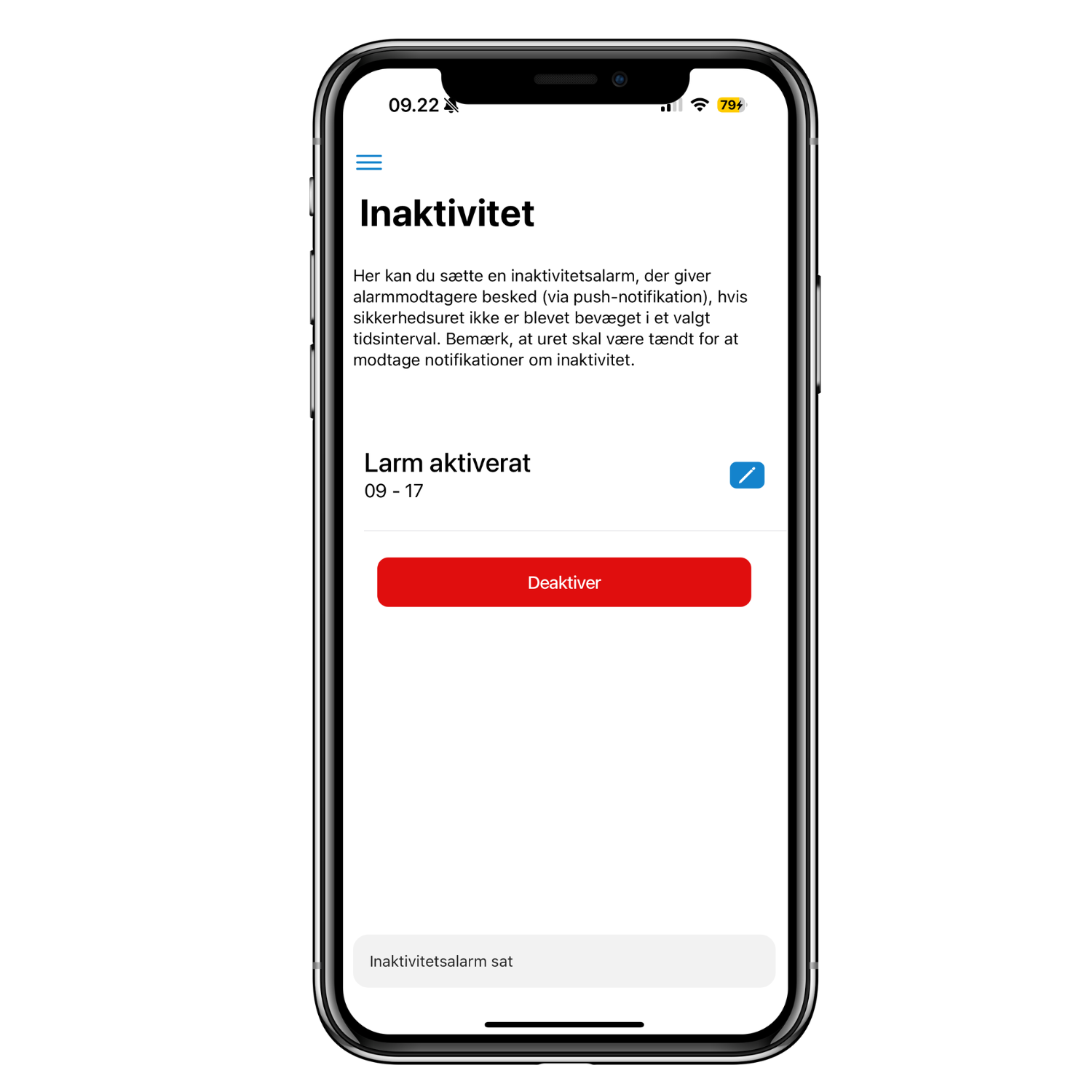 6. Inaktivitetslarm - App bild danska