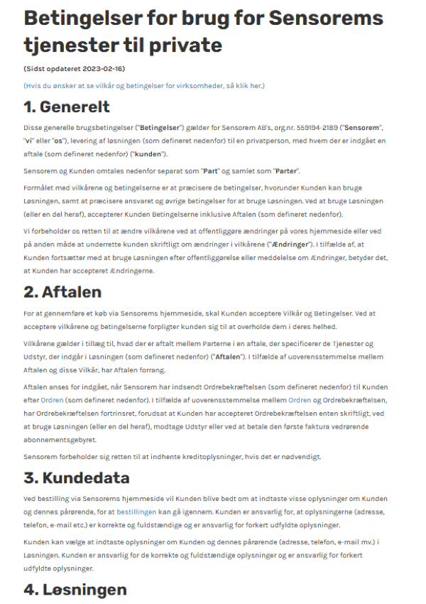 Betingelser for brug